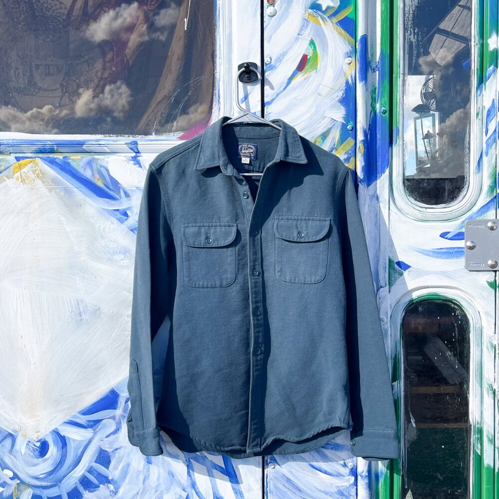 J Crew Navy Blue Button Up Thick Cotton Light Fade